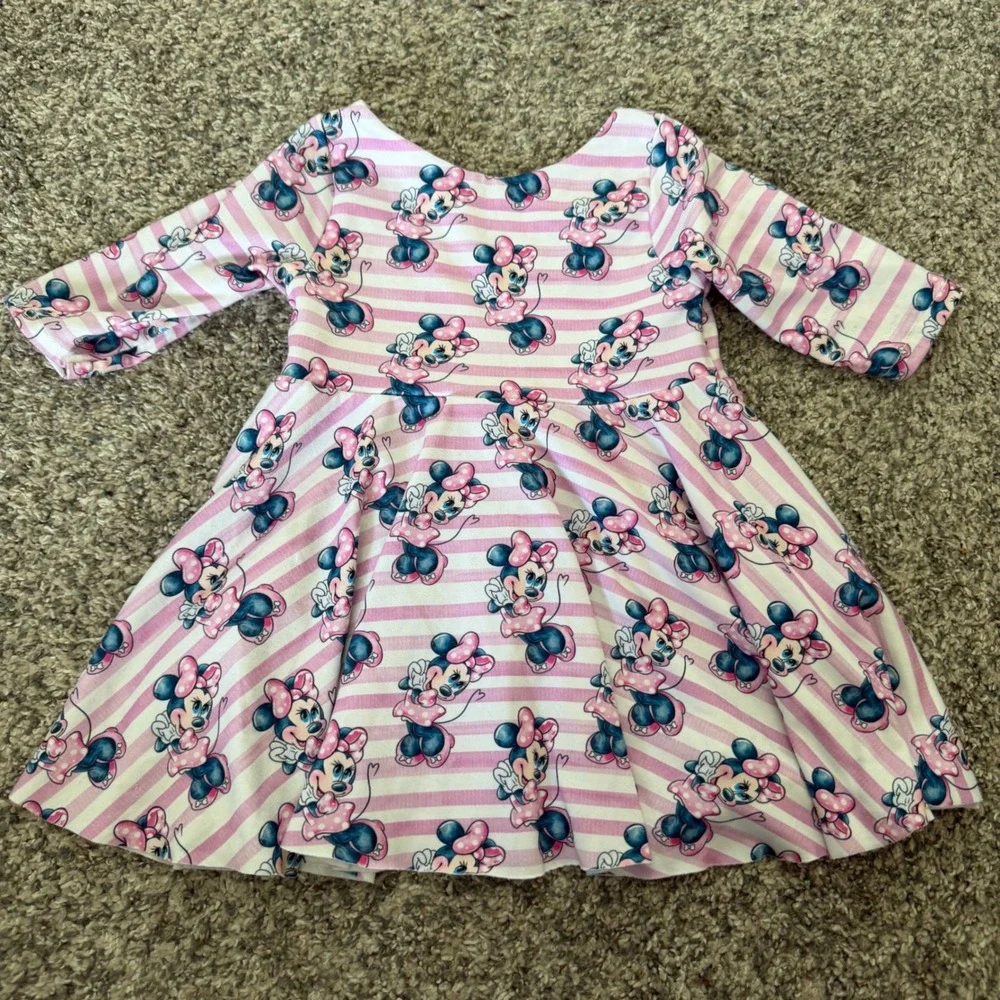 Southern Tots Shop Minnie Mouse Pink Striped Skater Dress Kids Size 3T